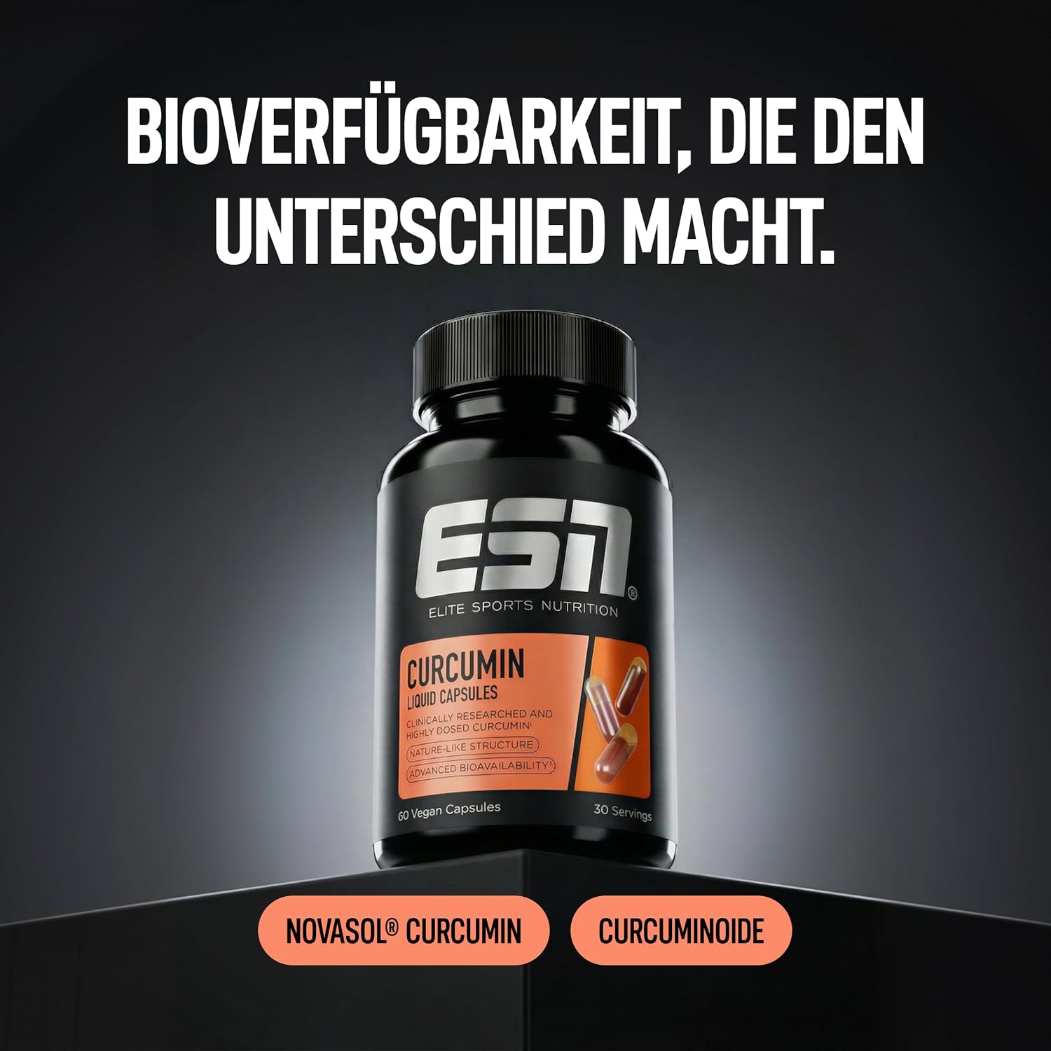 Detalle 2 de ESN Kurkuma Kapseln (Kurkumin) mit 1000 mg Curcumin pro Portion – 60 Kapseln, vegan