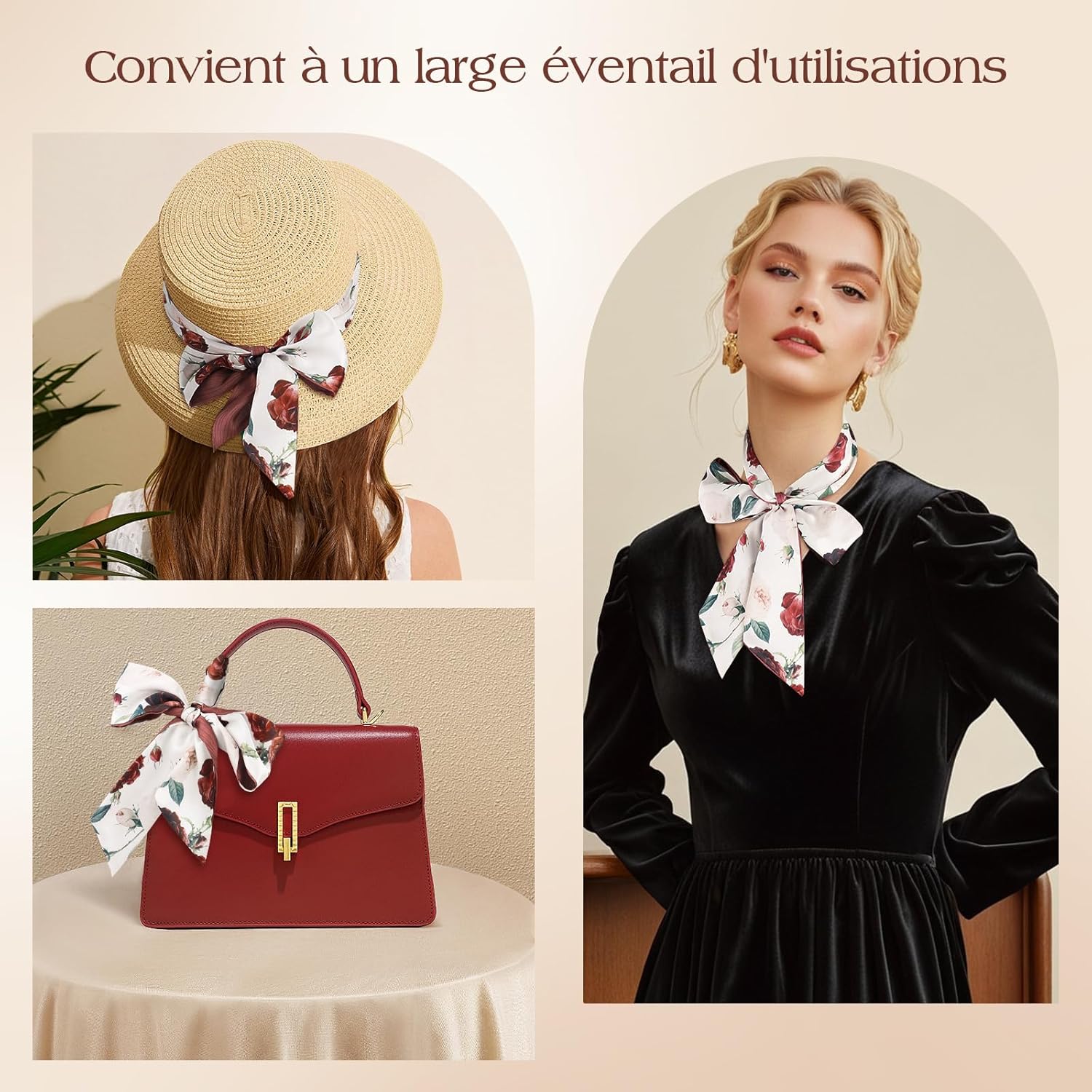 Thumbnail 6 de Foulard femme DAMILY en satin imprimé floral : écharpe à nouer, accessoires cheveux et cou