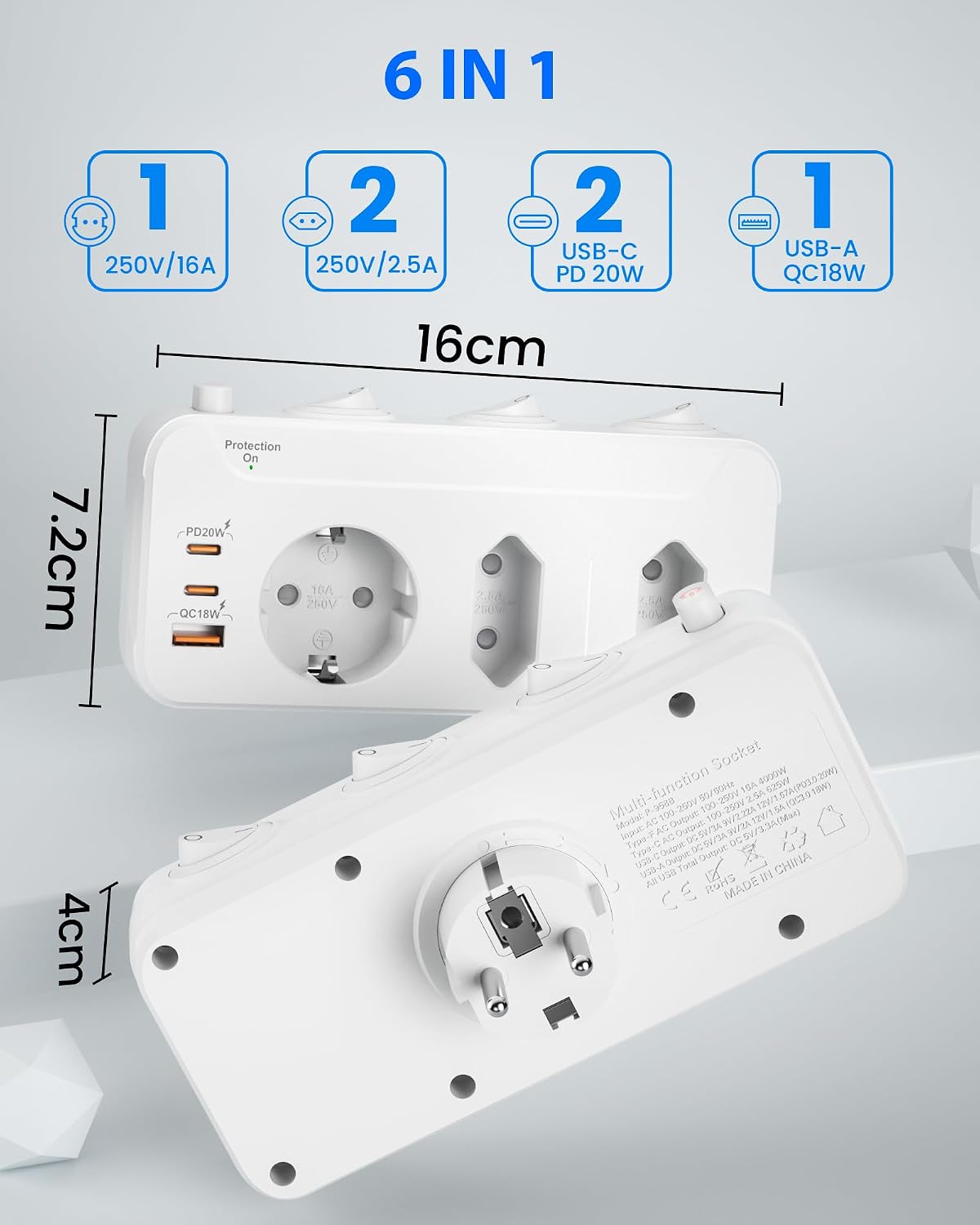 Detalle 2 de Doppelstecker Steckdosen USB C mit Schalter 20W
