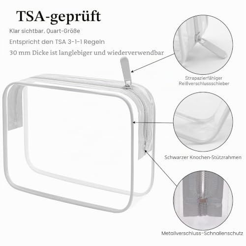 Detalle de Lermende Transparent TSA-Kulturbeutel 2er-Set: wasserdicht, durchsichtige Quartgröße