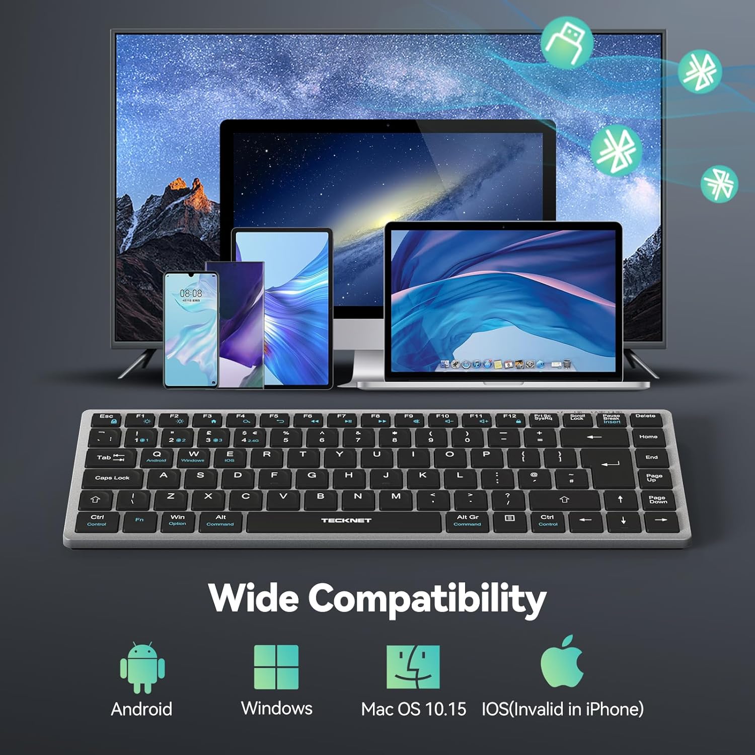 Thumbnail 6 de TECKNET 2.4G Wireless Keyboard — Compact rechargeable 4-device Bluetooth keyboard ⌨