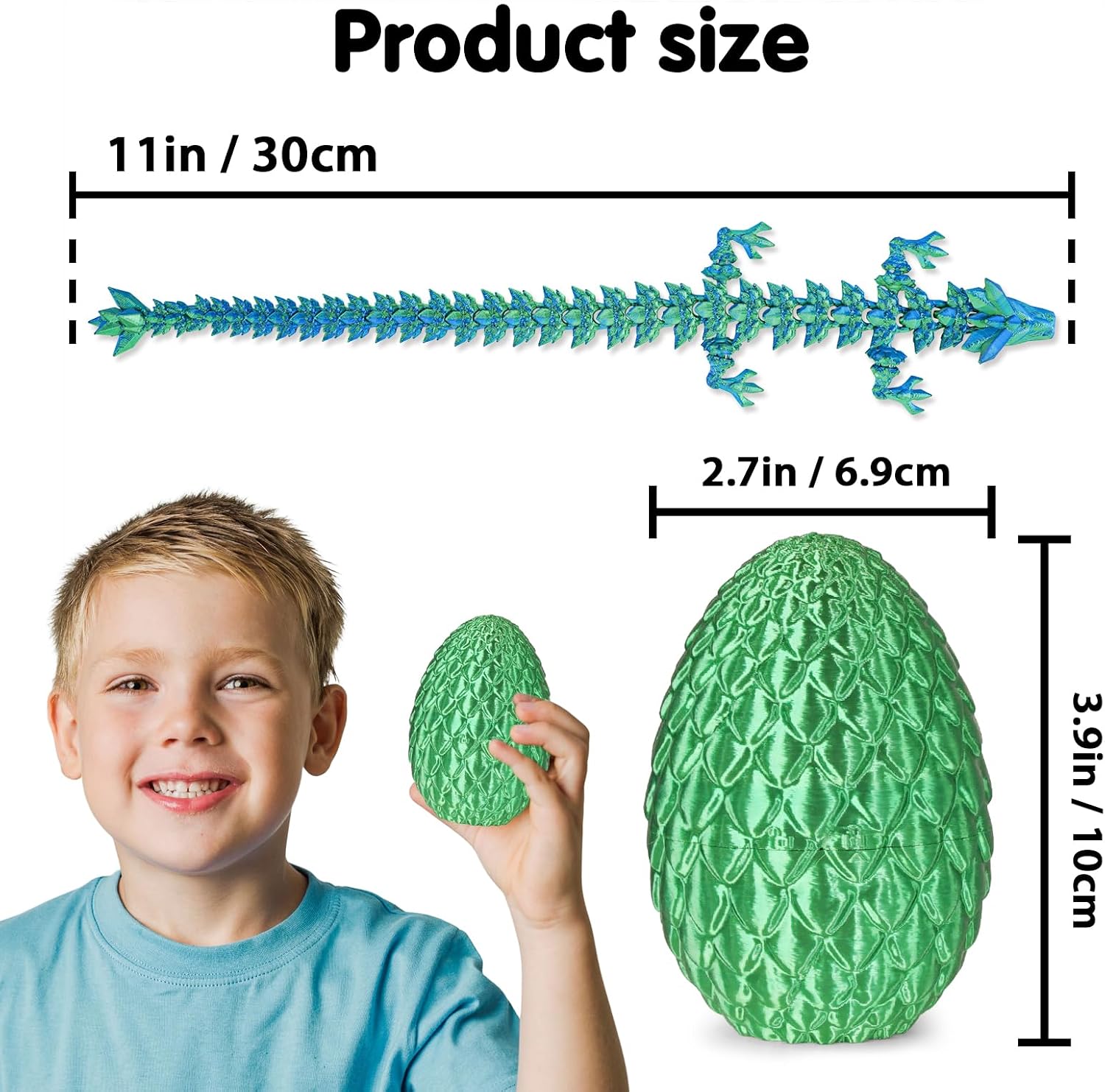 Detalle 1 de Surprise Dragon Egg with Dragon Inside 3D Printed Fidget Toy (Christmas Green, Small)