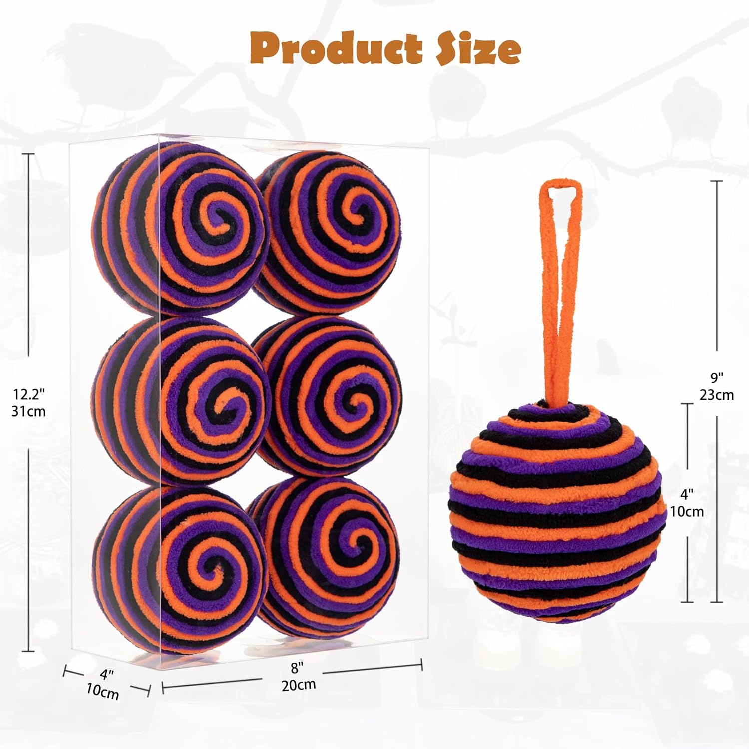 Thumbnail 1 de Oairse 10cm Purple Orange Christmas Baubles Ornament – 6-Pack Yarn Balls