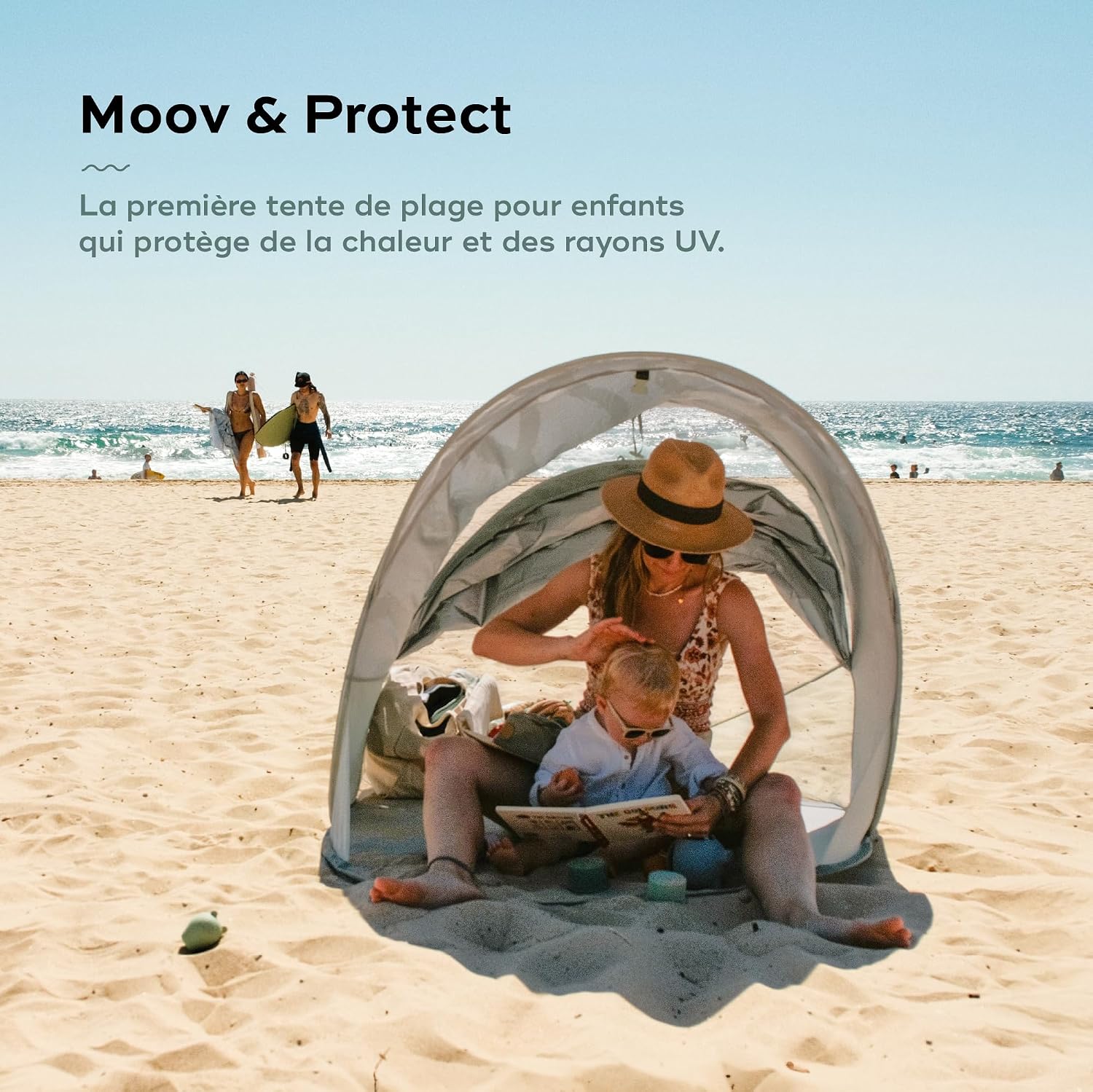 Detalle 2 de Babymoov Tente Anti-UV Bébé rafraîchissante Moov & Protect (UPF 50+, Pop-Up) – Grande tente de plage avec moustiquaire