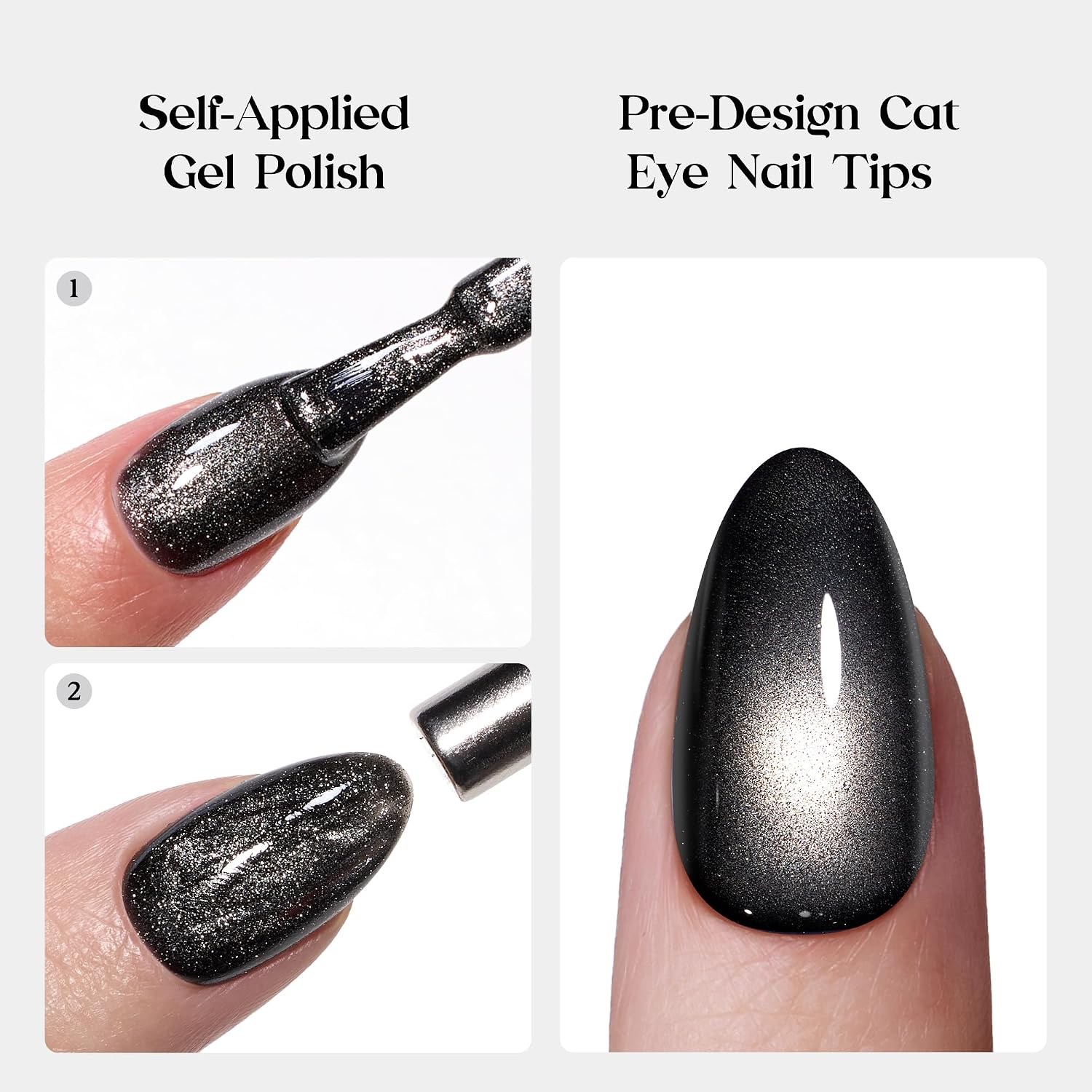 Detalle 2 de Beetles Enchanted Aurora Cat Eye Press On Nails (Gel Polish) — Medium Almond, 7 Colors, 16 Sizes, 224 Pieces