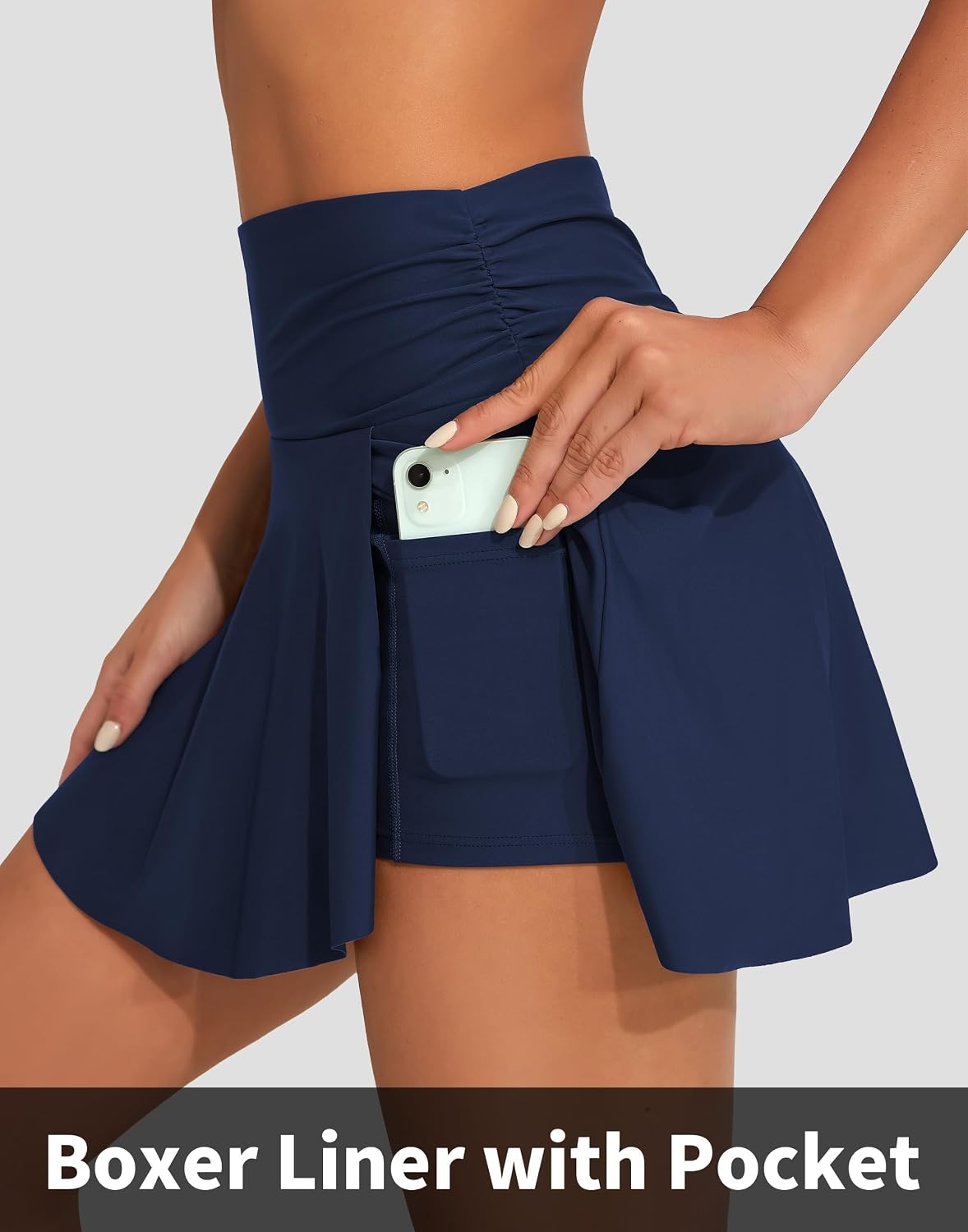 Detalle de Charmo Women High Waist Swim Skirt with Liner and Side Pockets – Tummy Control Skort Bottom