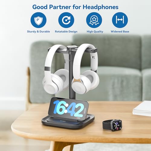 Detalle 2 de KDD 2 Soporte Auriculares Mesa: brazo giratorio, base amplia y versión plegable para teléfono