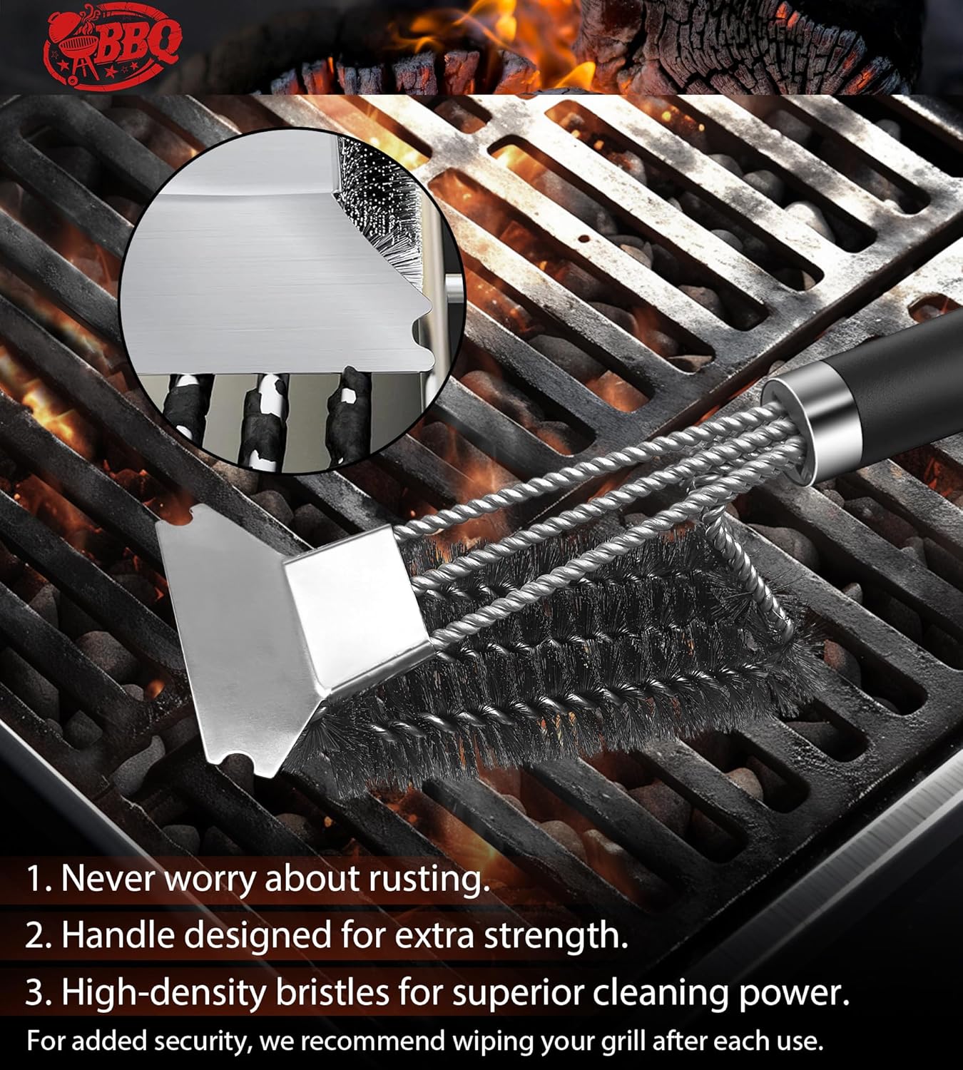 Thumbnail 5 de TNTOR Grill Brush: 3-in-1 Cleaning Brush with Stainless Steel Scraper