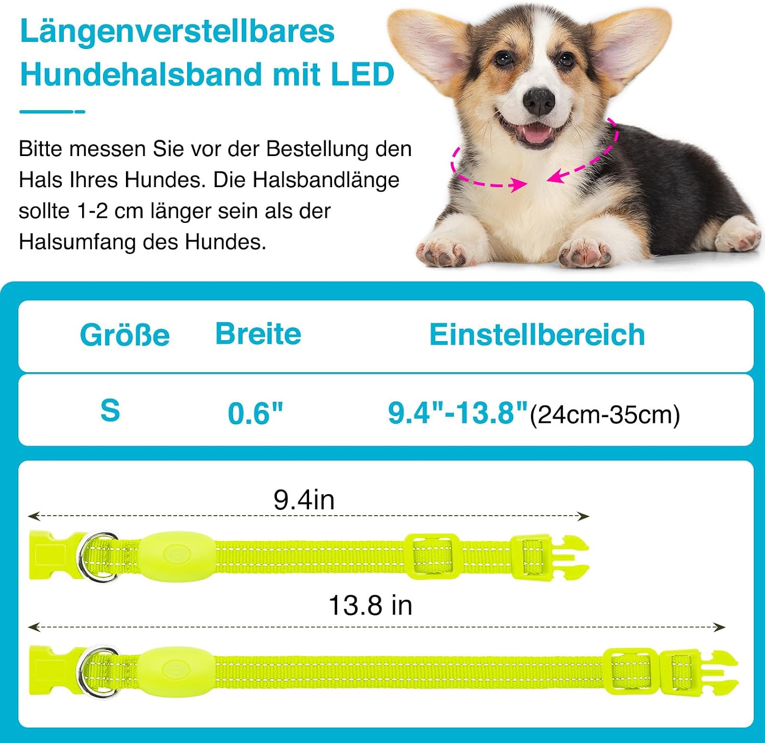 Detalle 2 de KOSKILL Leuchthalsband für Hund, wiederaufladbar per USB, wasserdicht – Grün (S)