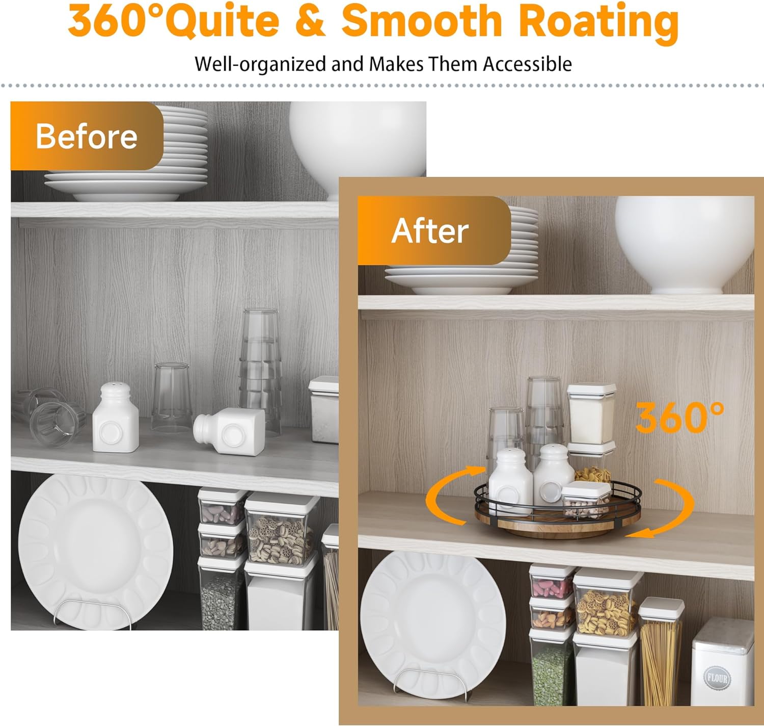 Thumbnail 2 de Farmhouse Oak 9" Lazy Susan Turntable Organizer (Solid Wood, 360° Rotation) for Kitchen, Pantry, and Cabinet Storage