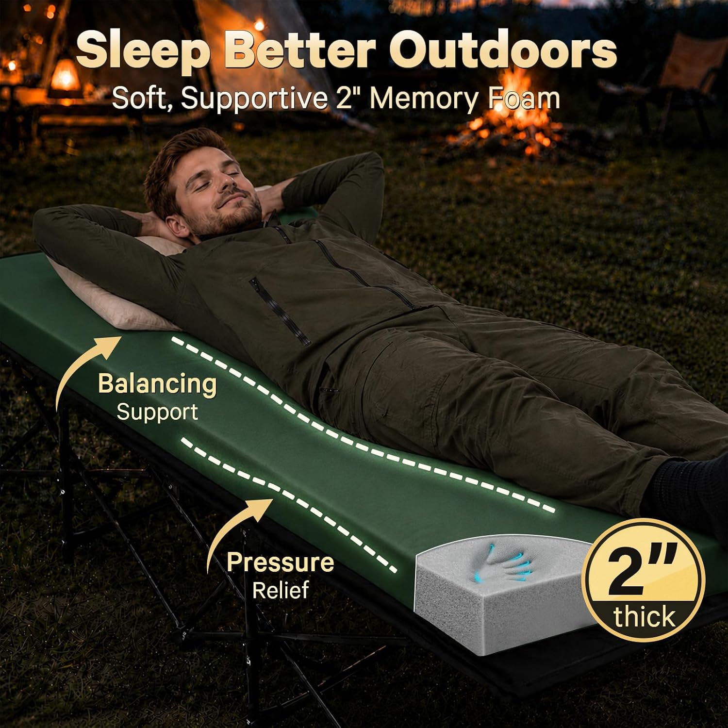 Detalle 2 de CYMULA cot Camping Cot Pad, 2-Inch Memory Foam, Removable Cover