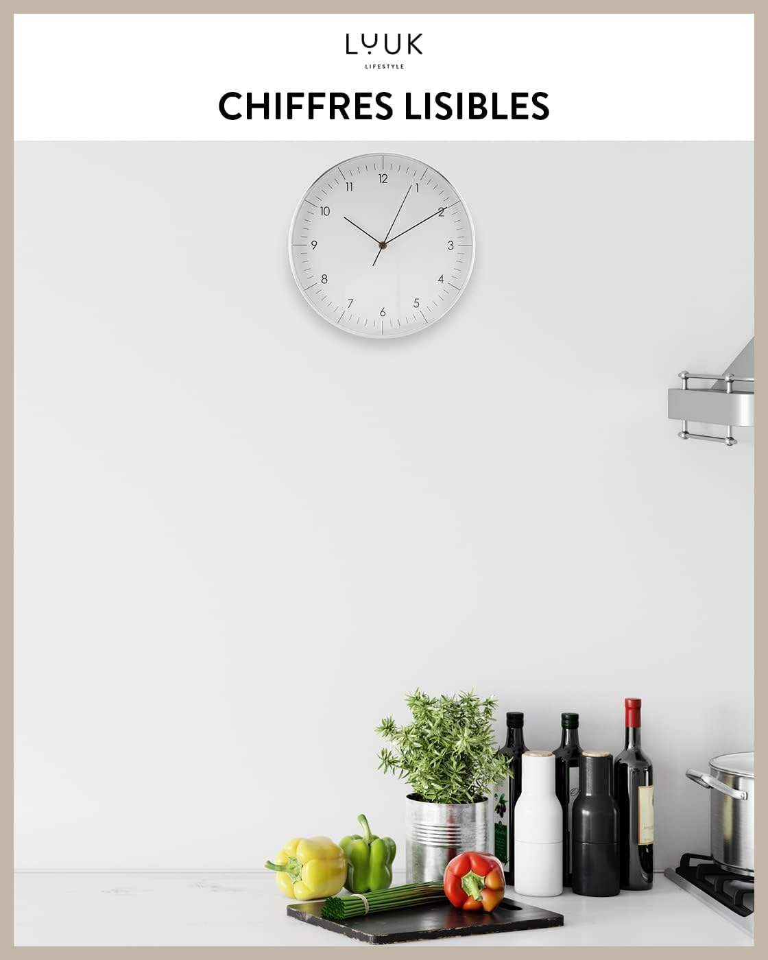 Thumbnail 4 de LUUK LIFESTYLE Horloge murale silencieuse moderne avec trotteuse (31 cm) — Blanc et argent