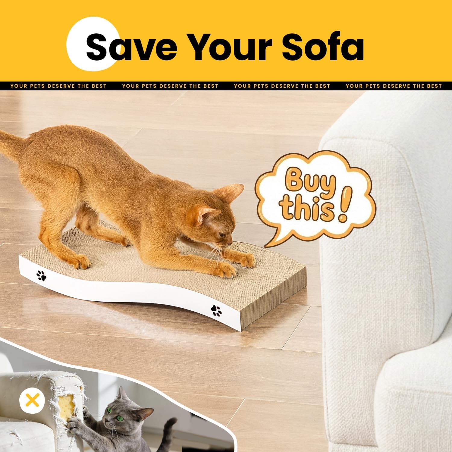 Detalle de Katzen Kratzbrett aus Pappe (2er-Pack) – Wellenform, langlebiger Kratzschutz für Sofa und Ecke