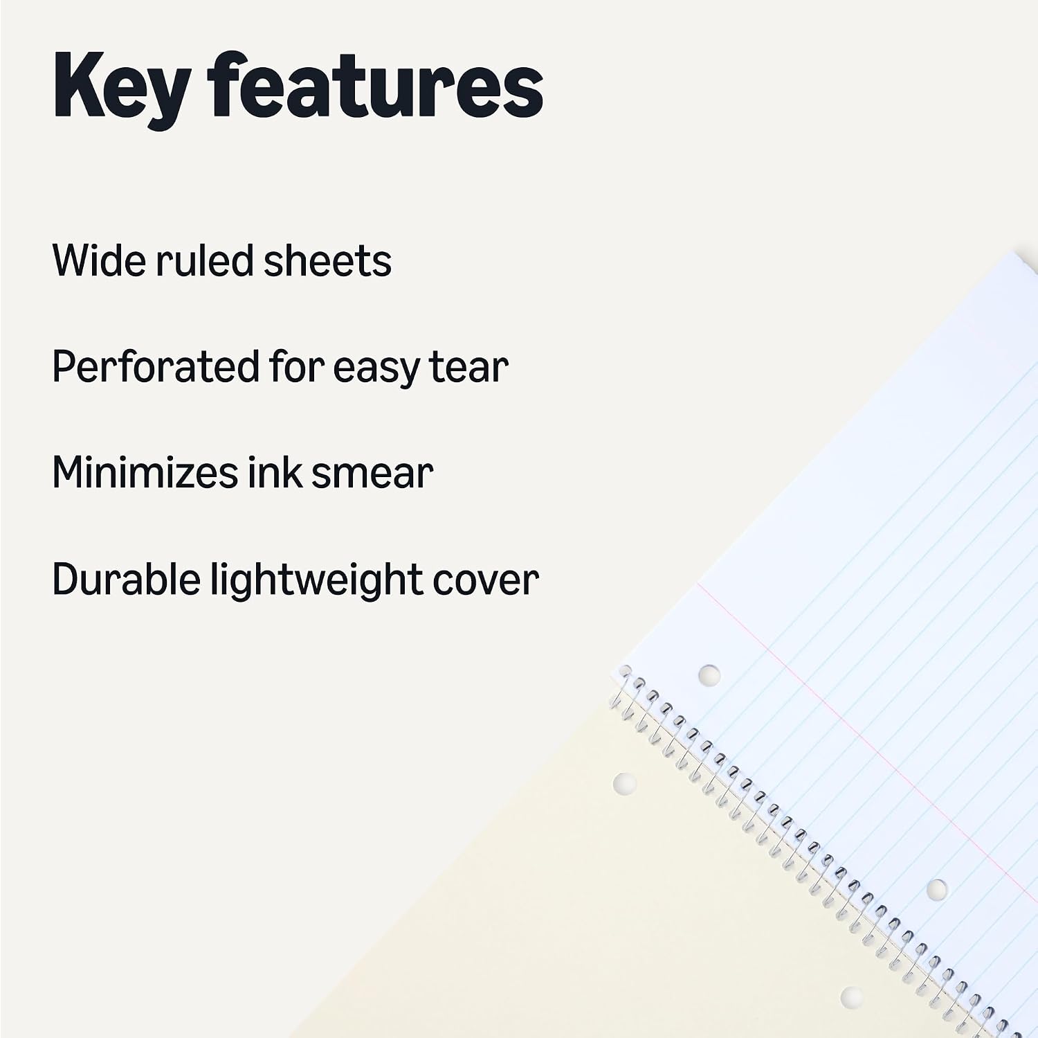 Detalle 2 de Amazon Basics Wide Ruled Spiral Notebook 70 Sheets, 8 x 10.5 Inches — 5-Pack (Solid Colors)