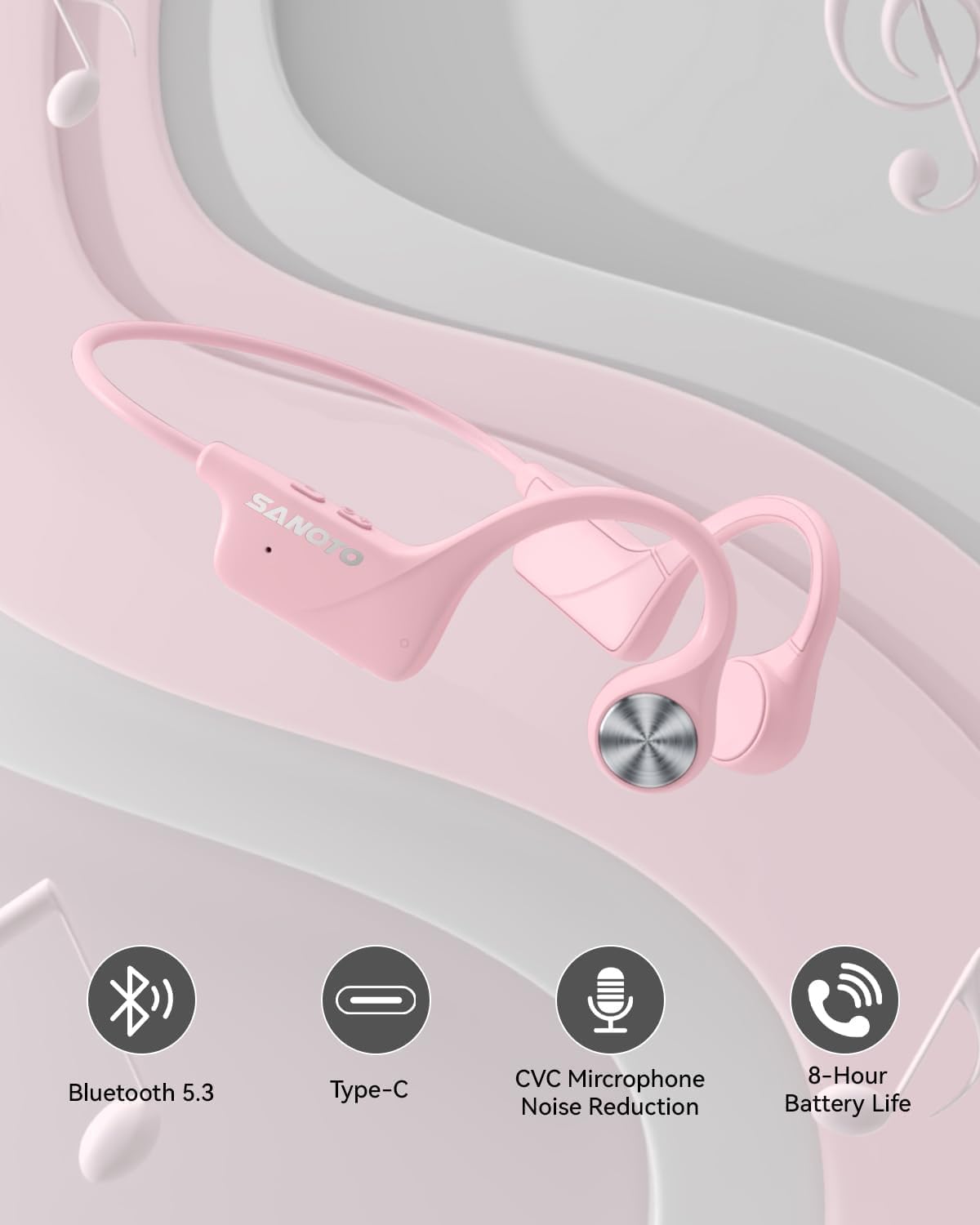 Thumbnail 5 de SANOTO Cuffie a conduzione ossea Open Ear Bluetooth 5.3, IPX5 wireless per sport