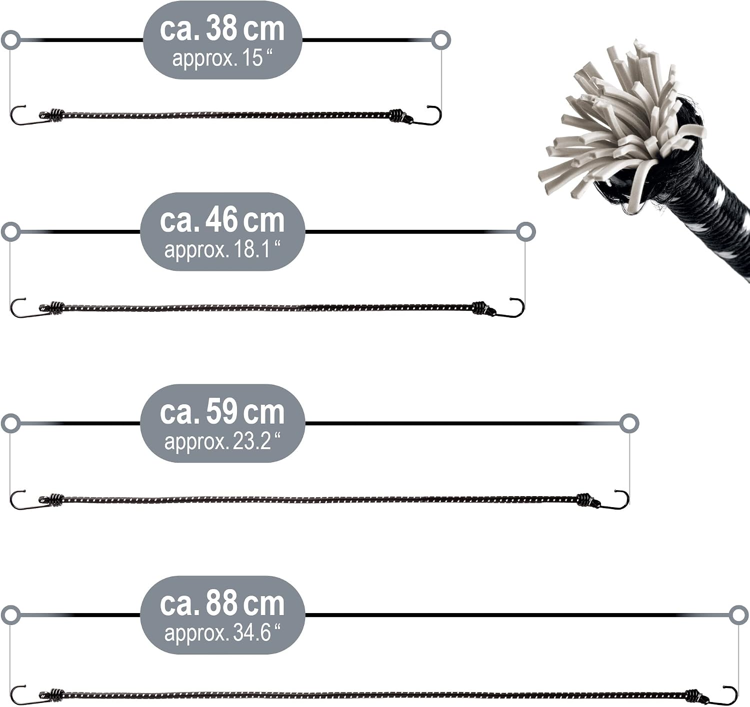 Detalle de COM-FOUR Set da 10 cinghie elastiche con strisce riflettenti – 4 misure e ganci in metallo