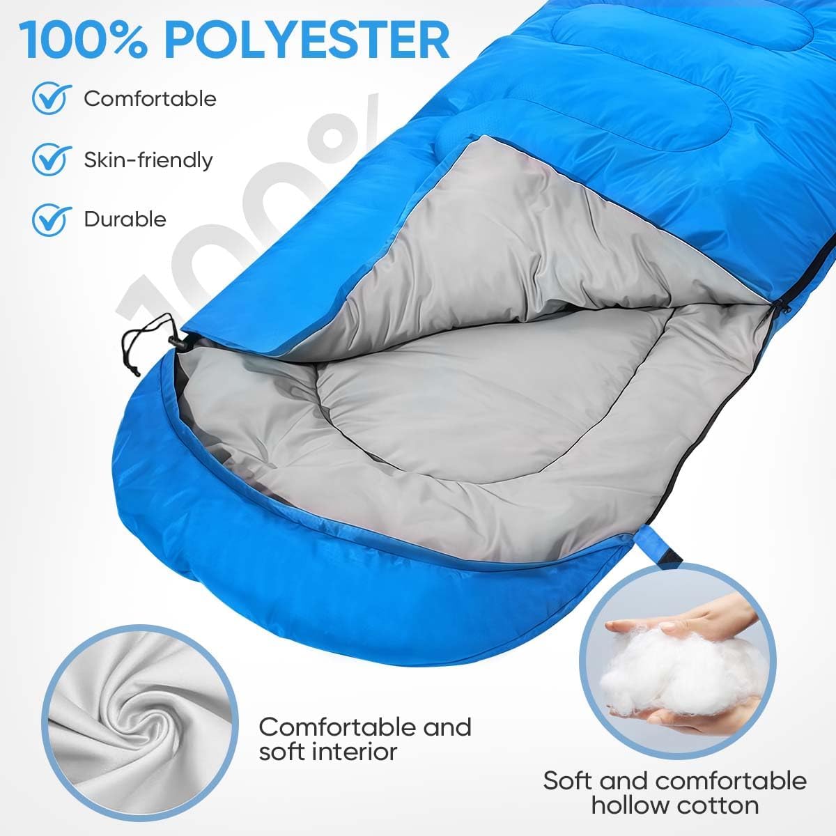 Detalle de OBTANIM Portable Waterproof Sleeping Bag for Adults & Kids (4 Seasons) – Polyester Camping Bag With Compression Storage