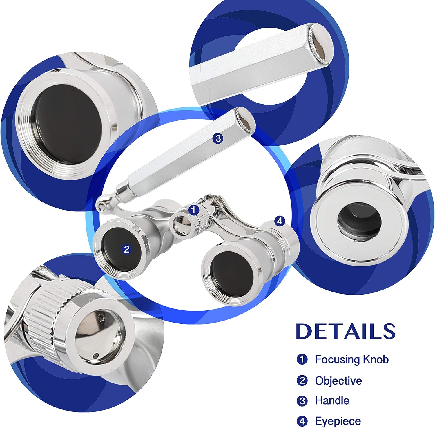 Thumbnail 4 de Aomekie Theatre Opera Glasses with Handle 3X25 – Compact Folding Binoculars for Theatre and Horse Racing (Silver)