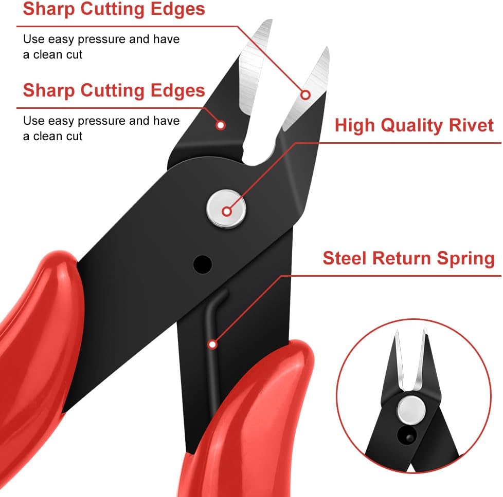 Thumbnail 3 de Ainiv 2PCS Micro Wire Cutter Set with Spring-Loaded Flush Cutters (CRV Steel) – Red