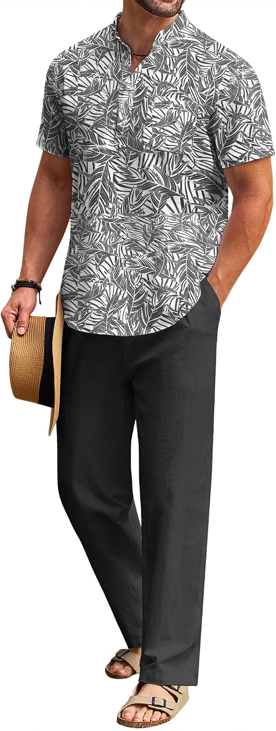 Detalle de COOFANDY Men's 2 Pieces Cotton Linen Set – Casual Beachwear and Summer Outfit