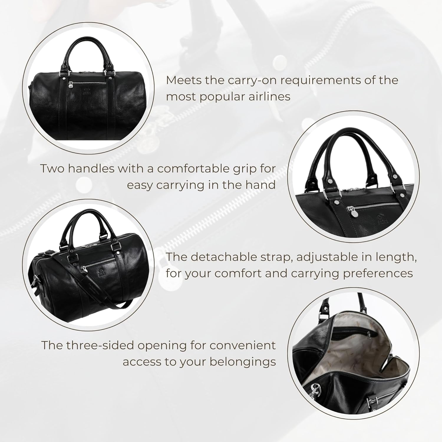 Thumbnail 5 de Time Resistance Full Grain Leather Duffle Bag – Overnight Weekender
