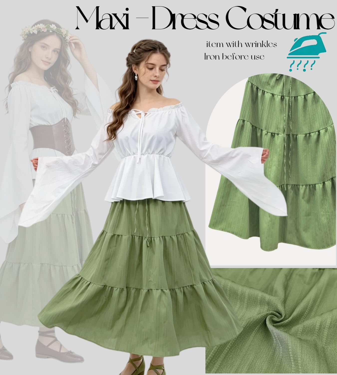 Detalle 2 de Renaissancekostuum voor dames met offshoulderblouse, maxirok en korset