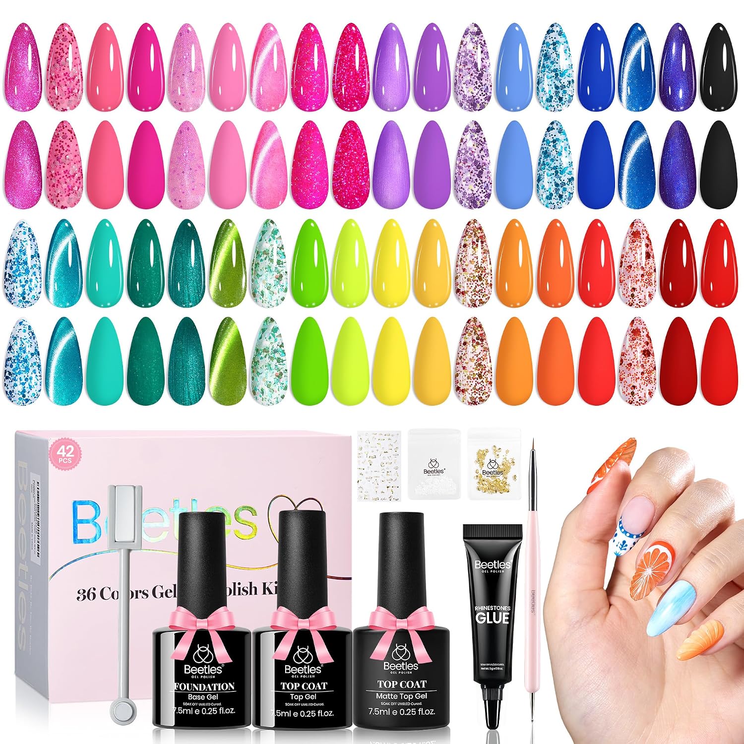 Detalle de Beetles 36-Color Gel Nail Polish Kit with Cat Eye, Glitter and Solid Finishes