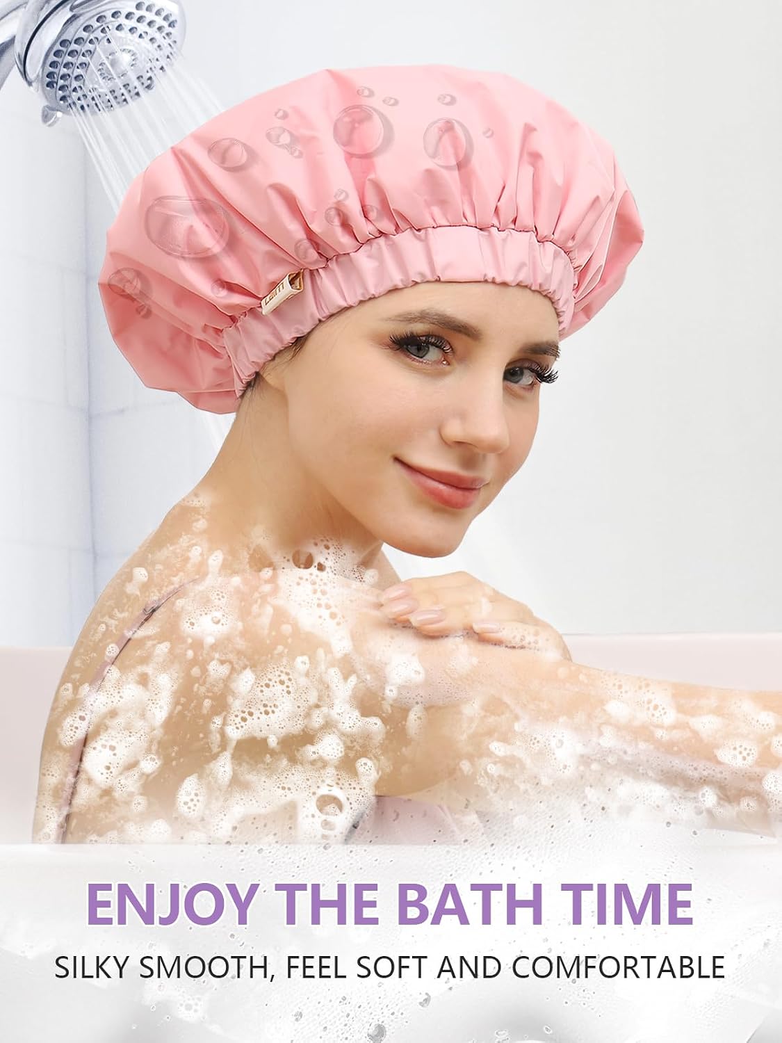 Thumbnail 2 de Years calm YC-JYM Waterproof Shower Cap, Extra-Large, Double-Layer, Pink