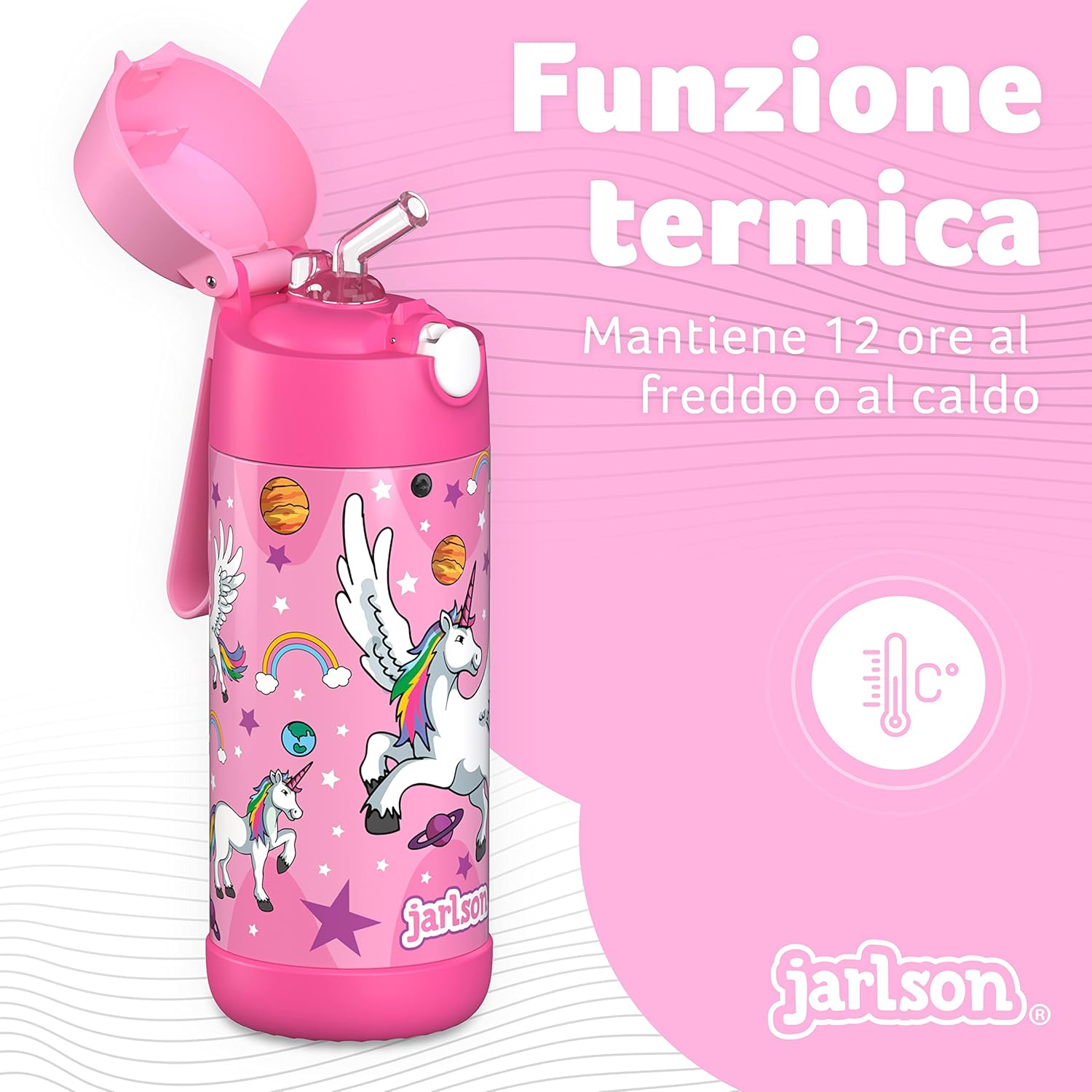 Thumbnail 1 de Jarlson Borraccia Termica Bambini 350ml CHARLI con Cannuccia – Inox 304, BPA free, Unicorno