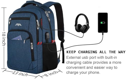 Thumbnail 5 de YAMTION Backpack Men's School Backpack 15.6 Inch Laptop 35L with USB Port, Reflective Stripes & Front Pocket
