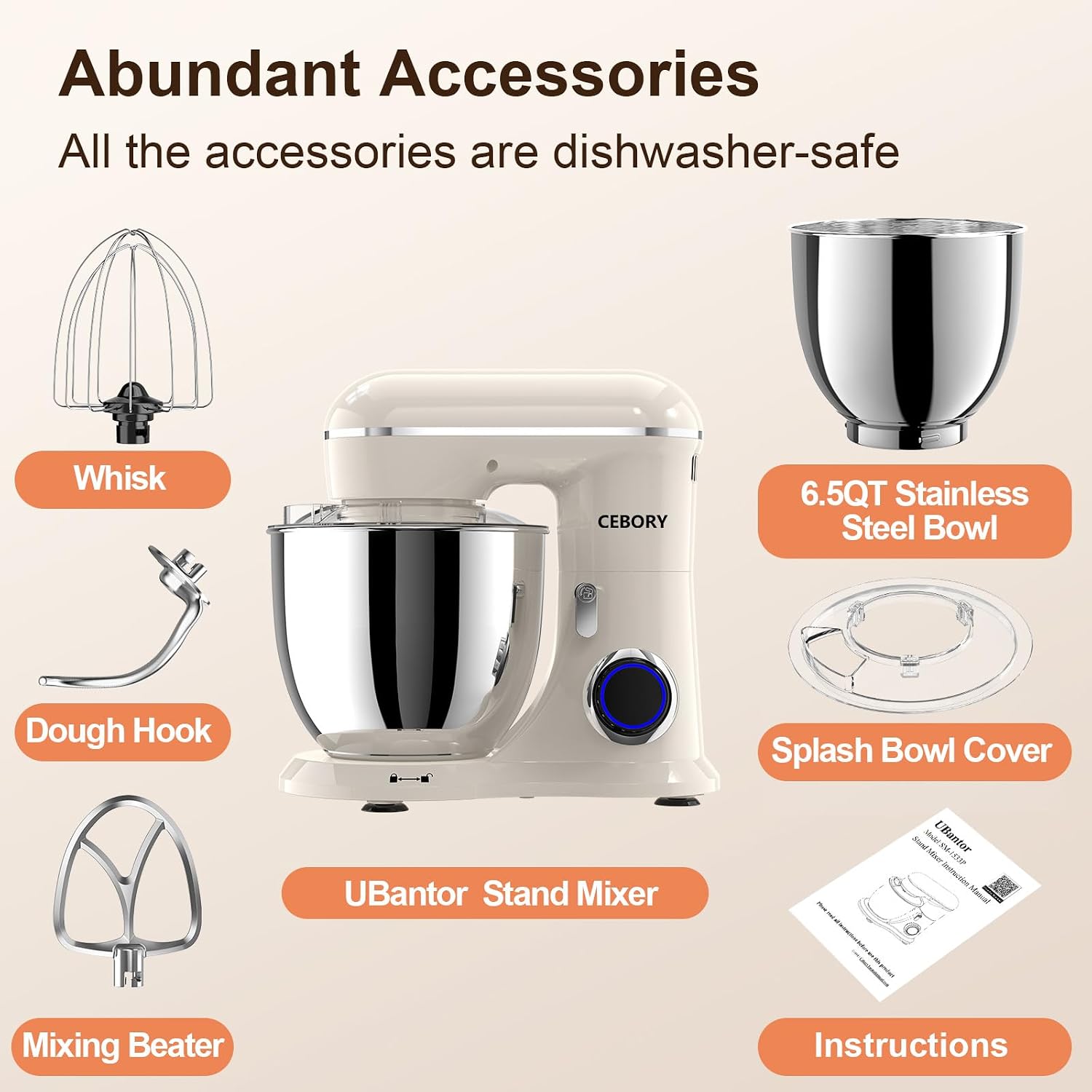 Detalle 2 de CEBORY 3-IN-1 Stand Mixer 6.5QT 🍞