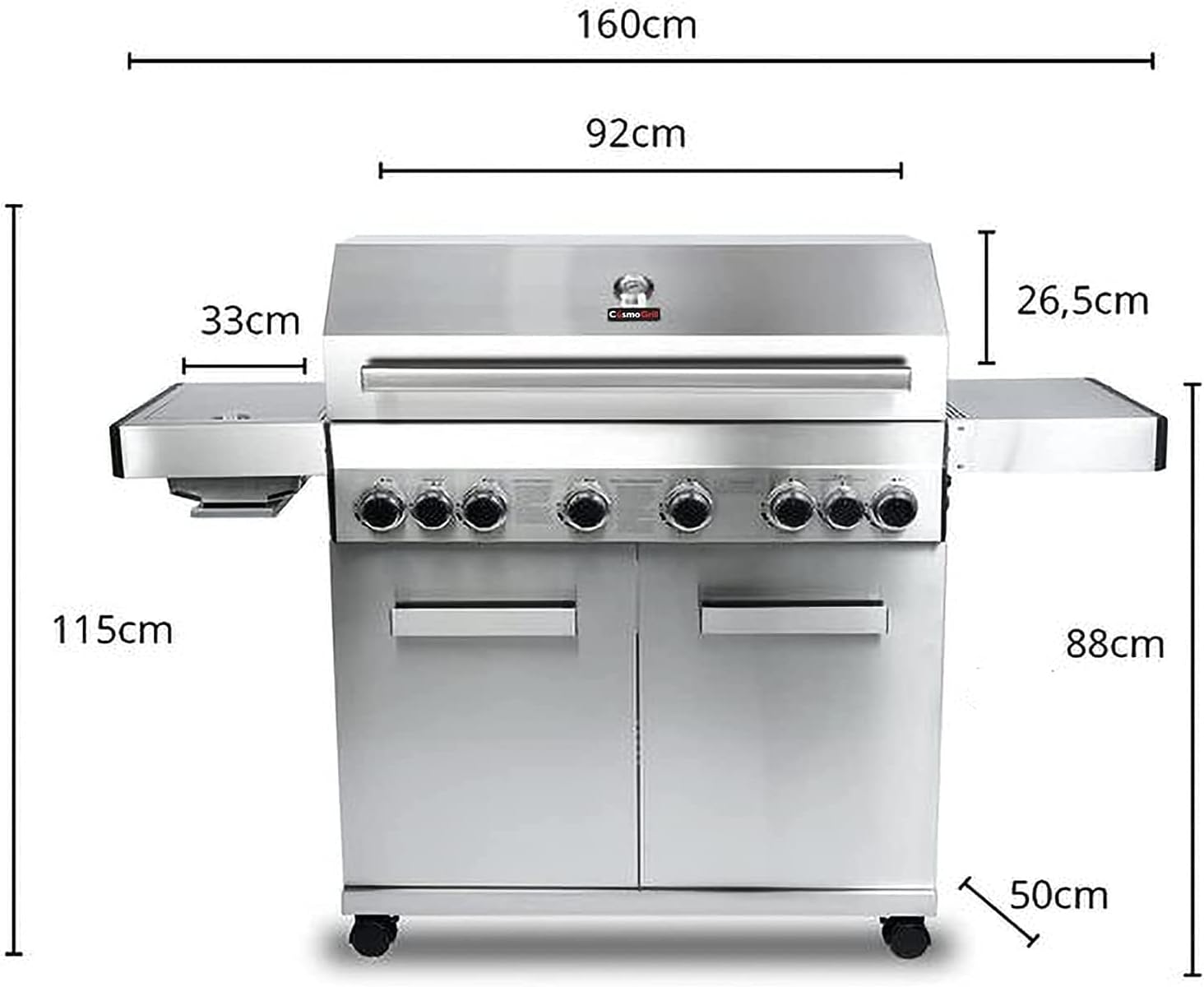 Detalle de CosmoGrill Platinum 8-Burner Stainless Steel Gas Barbecue with Rotisserie and Weather Cover