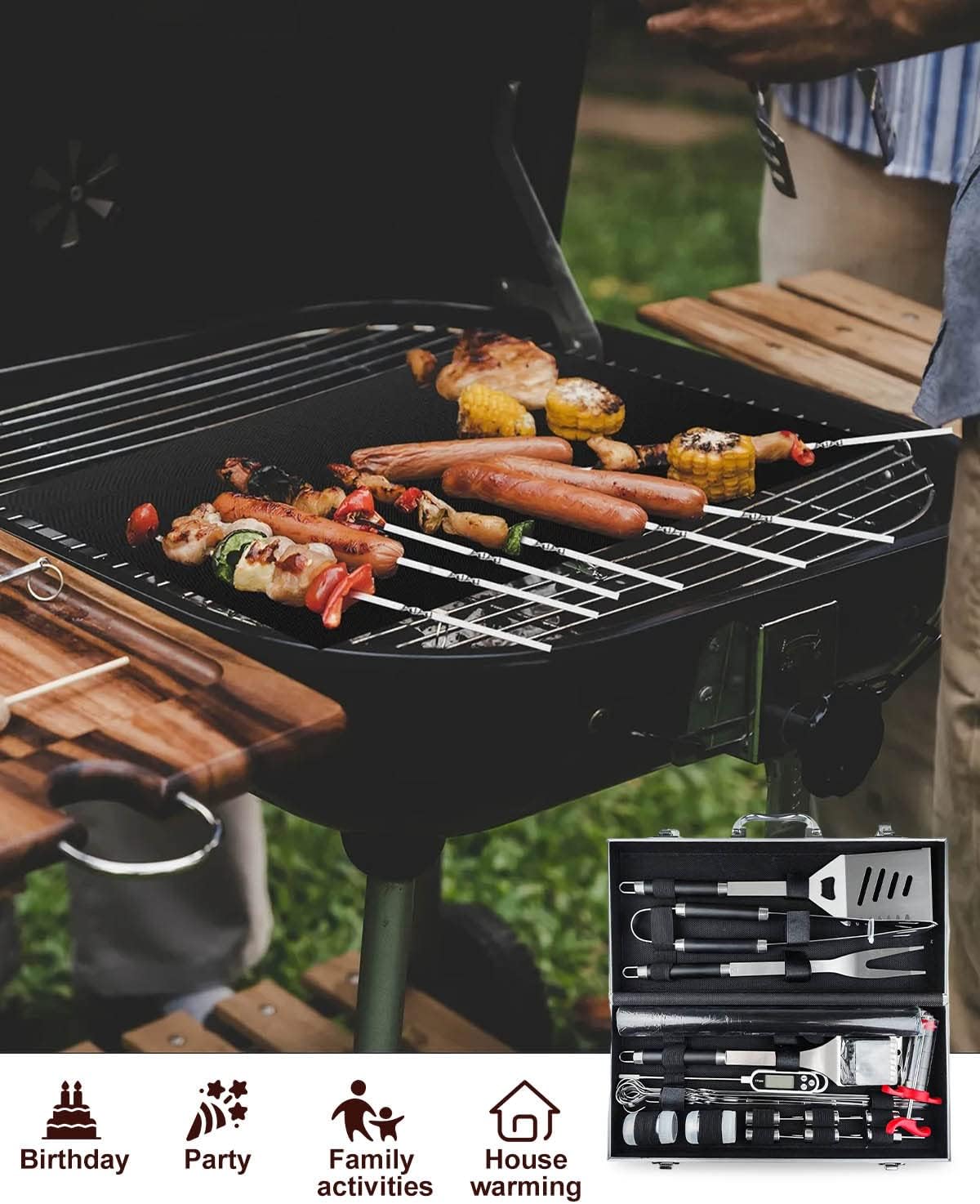 Thumbnail 6 de Trongle 26-piece BBQ Tools Set (Stainless Steel) with Heat-Resistant Handles, Case and Grill Mats