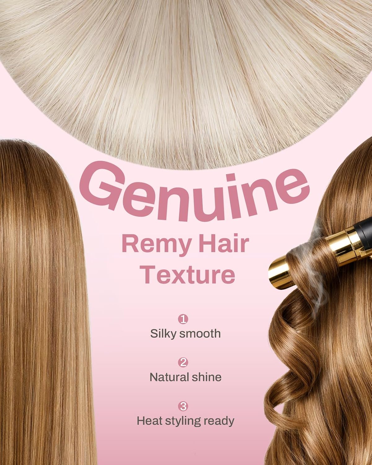 Detalle 2 de Moresoo Ash Blonde Seamless Clip-In Hair Extensions (18in, 7Pcs, 120G) – Remy Human Hair with PU Skin Clip-in Design