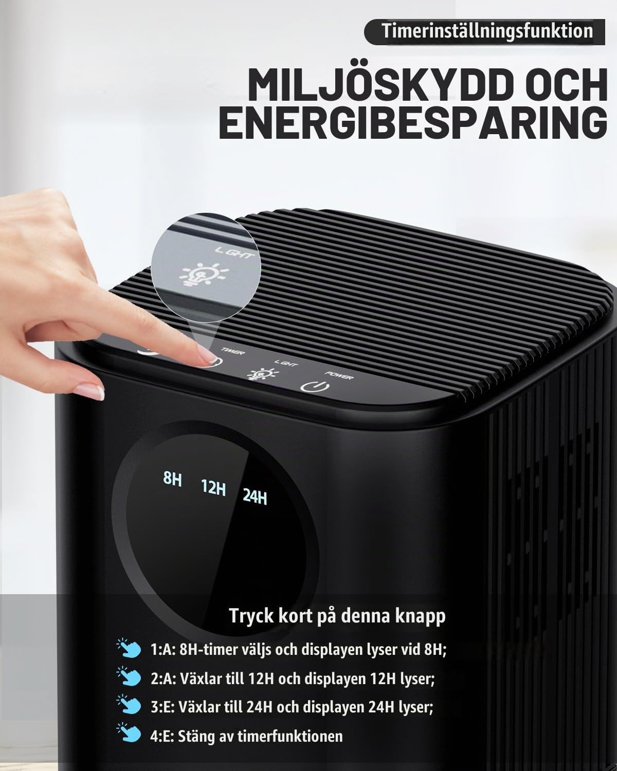 Detalle de Homtronics HTNDEKDM02B-N3 avfuktare 1,7 l med timer och automatisk avstängning