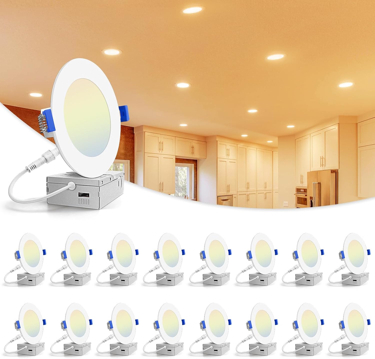 Detalle de VOLISUN 4-Inch LED Pot Lights, 16-Pack, 5CCT Dimmable, 810 lm