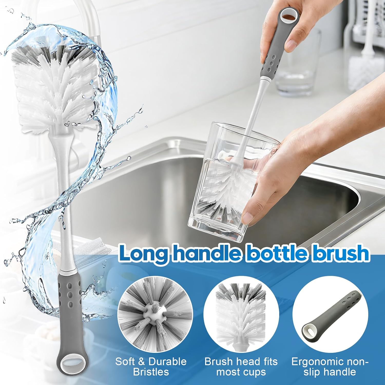 Thumbnail 3 de 14Pcs Bottle Brush Cleaner Set: Long Handle Brushes, Sponge Brush & 3-in-1 Go-To Kit