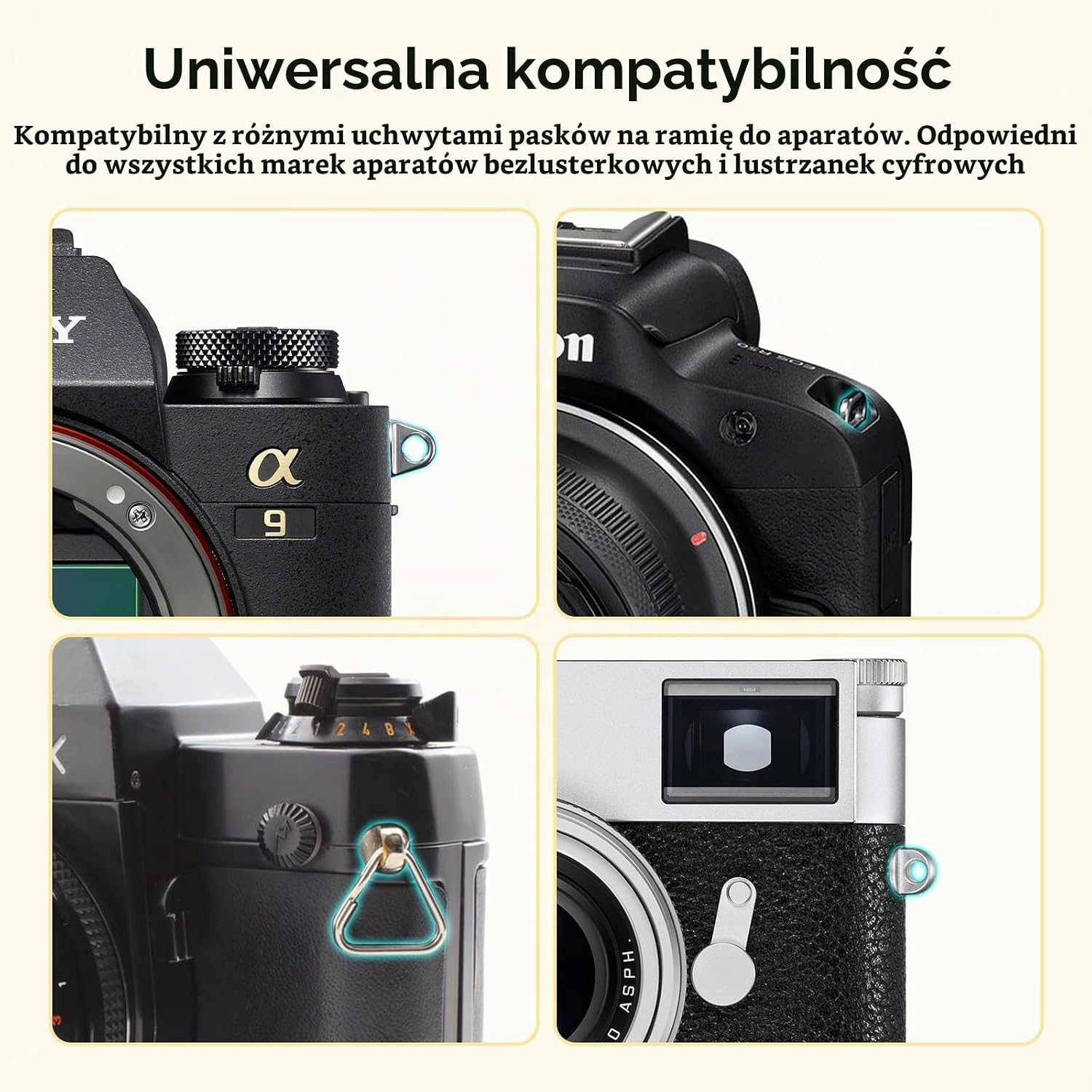 Detalle de SMALLRIG regulowany pasek na ramię do aparatu, pleciony ze skórzaną wyściółką i o-ringiem