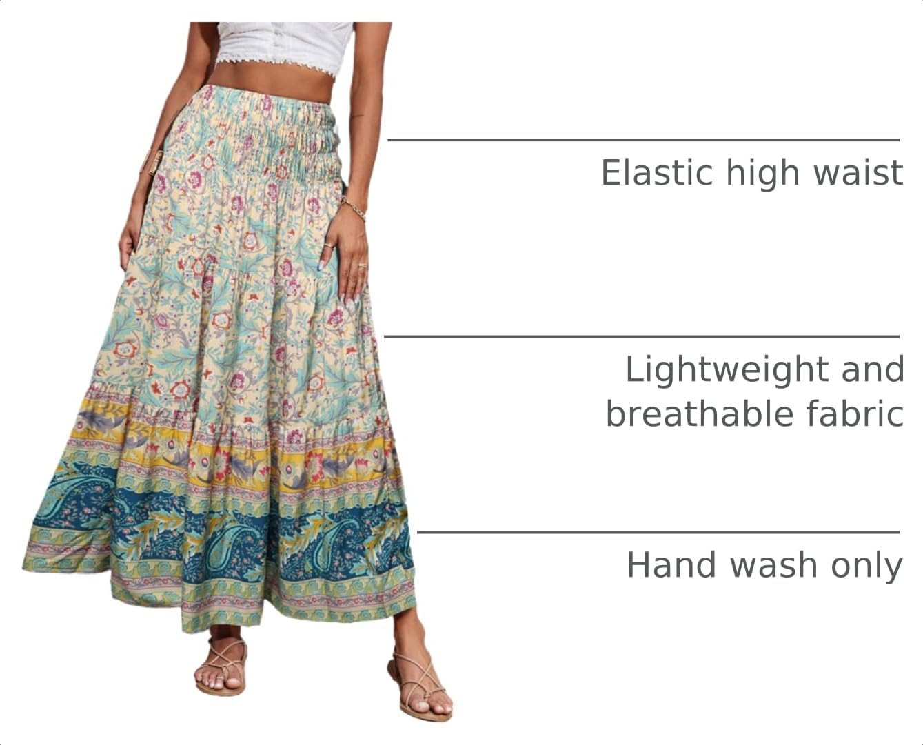 Detalle 2 de CFLONGE Summer Maxi Skirts for Women 2026 – Floral High-Waisted Boho A-Line Maxi
