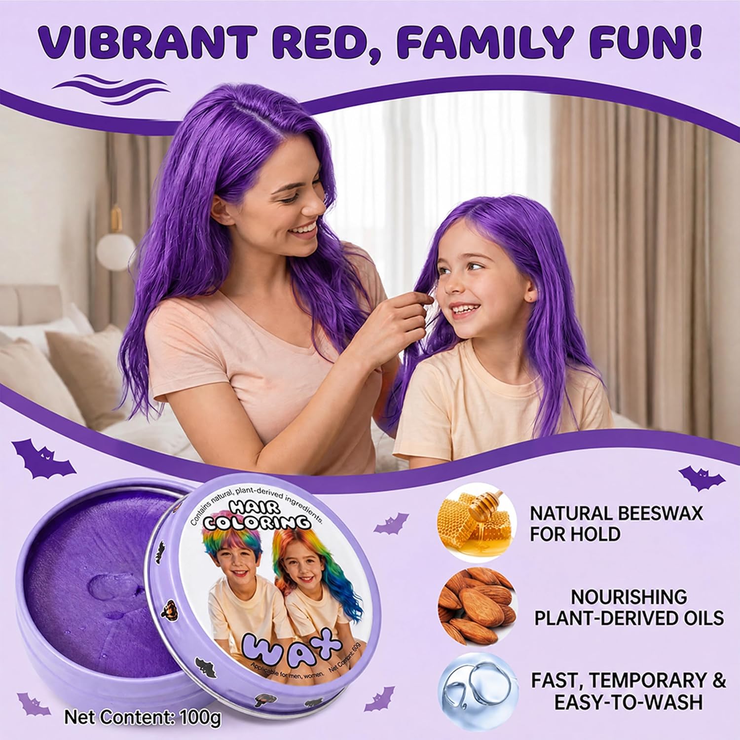 Detalle 2 de KENINA Temporary Purple Hair Color Wax, Washable Styling Color for Kids and Adults