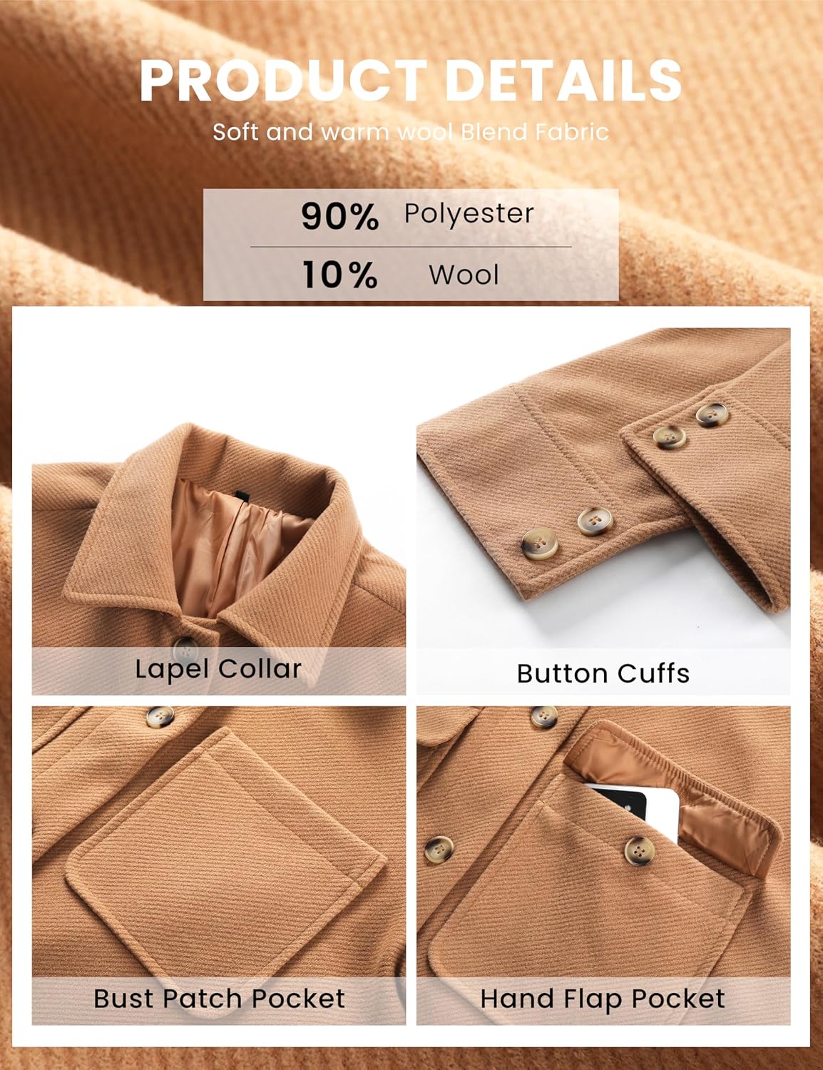 Detalle 2 de Omoone Women's Wool-Blend Coat