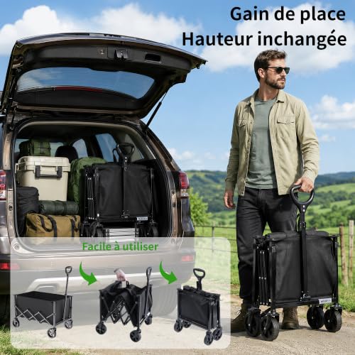 Detalle de Chariot utilitaire pliable RYGE0: 100 L, roues et poignée télescopique – pratique pour jardinage, camping et shopping