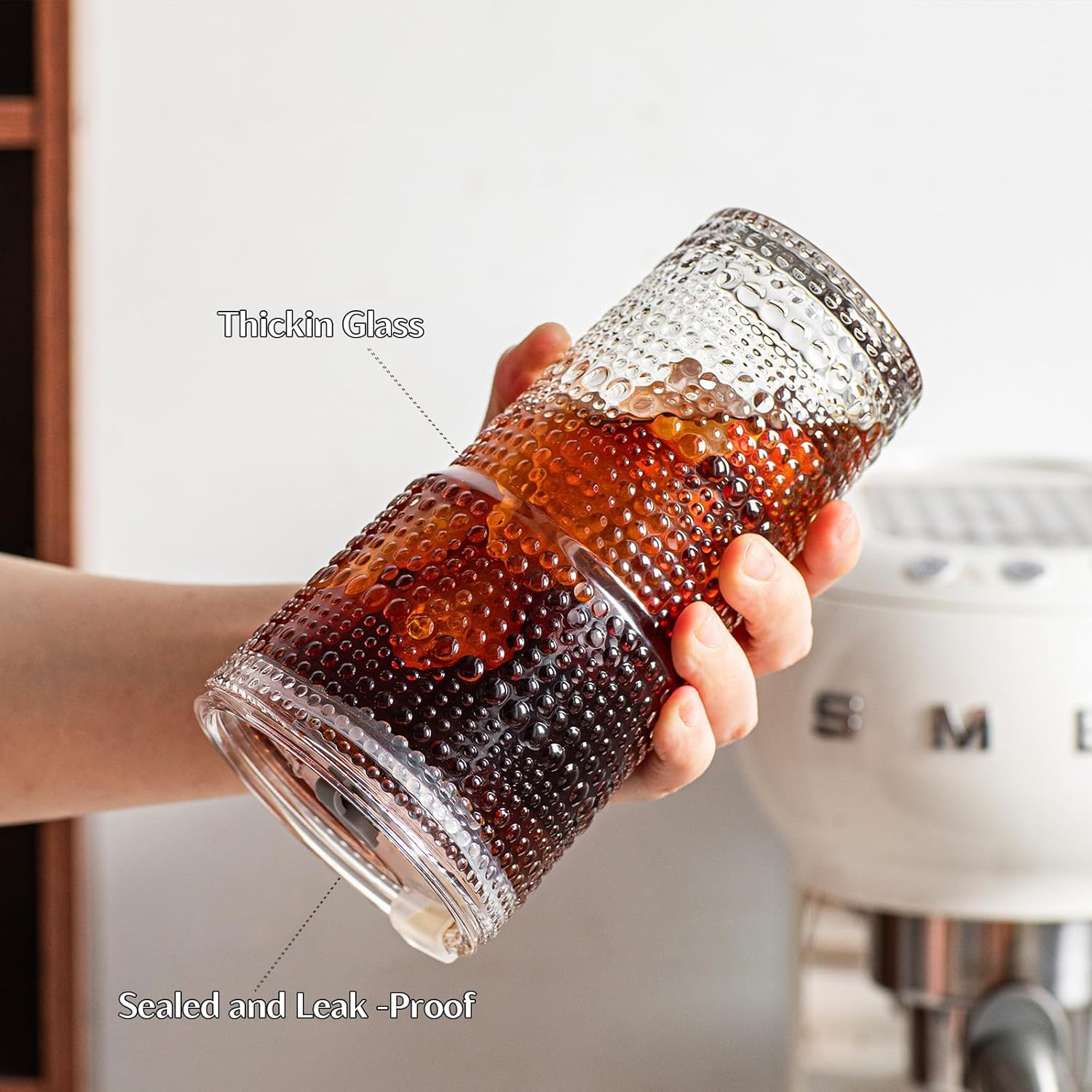 Thumbnail 4 de INSETLAN 20oz Hobnail Glass Cups with Lids and Glass Straws — 4 Pieces