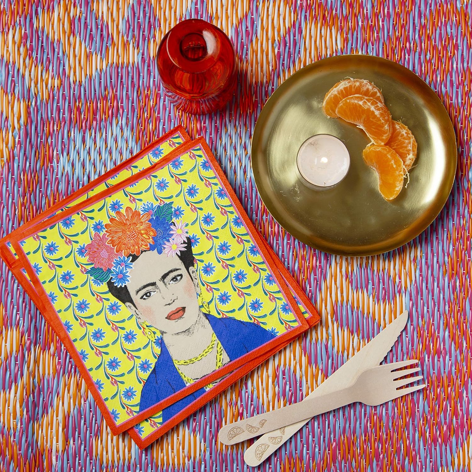 Detalle 1 de Talking Tables BOHO-NAPKIN-FRIDA papieren servetten, geel, 33 x 33 cm, 20 stuks