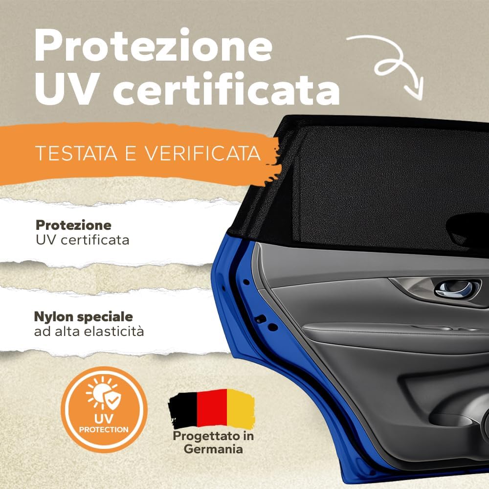 Thumbnail 2 de Tendine Parasole Auto Bambini UPF+ per finestrini laterali universali con protezione UV e zanzare