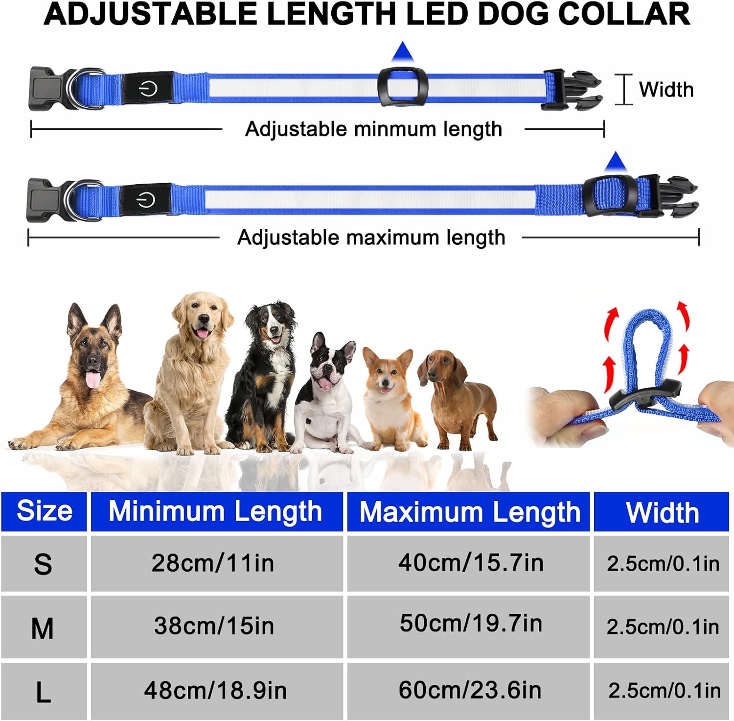 Detalle de Nepfaivy Light Up Dog Collar (Blue-L) with USB Rechargeable LED Lights and 3 Glow Modes