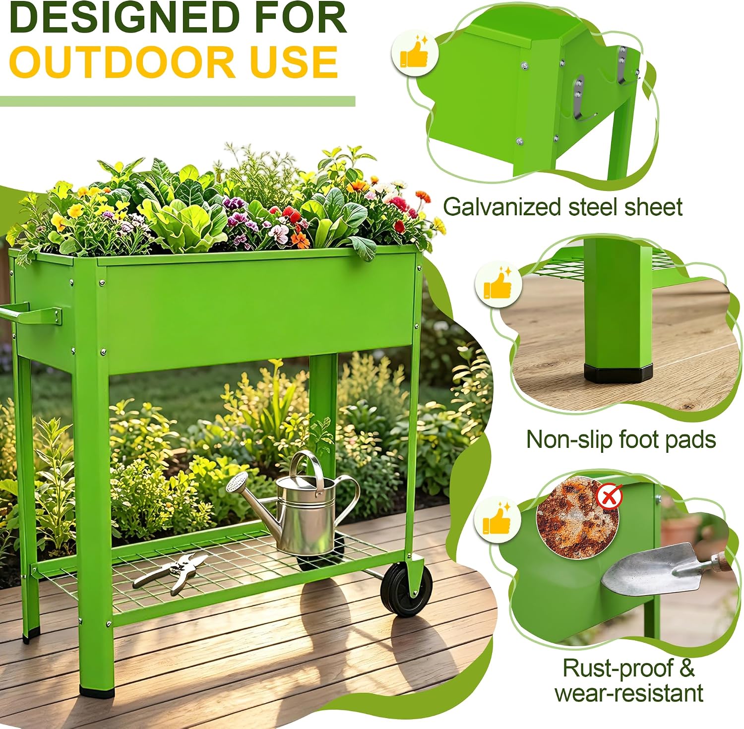 Detalle de UISEBRT Mobile Raised Bed, 56 L, 80 cm High with Wheels and Shelf
