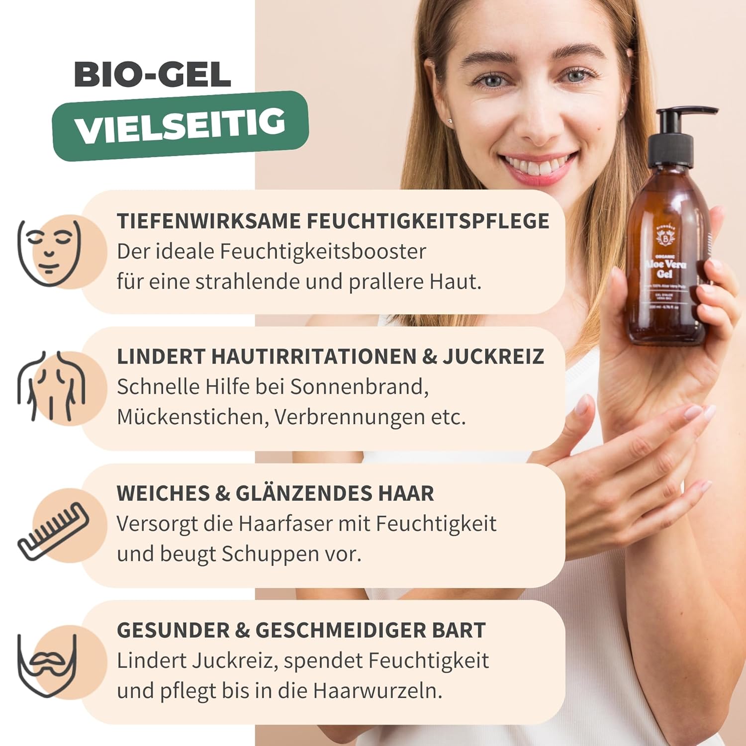 Detalle de BIONOBLE Bio Aloe Vera Gel 100% Blattgel mit Lavendelöl – vielseitige Feuchtigkeit in 200 ml