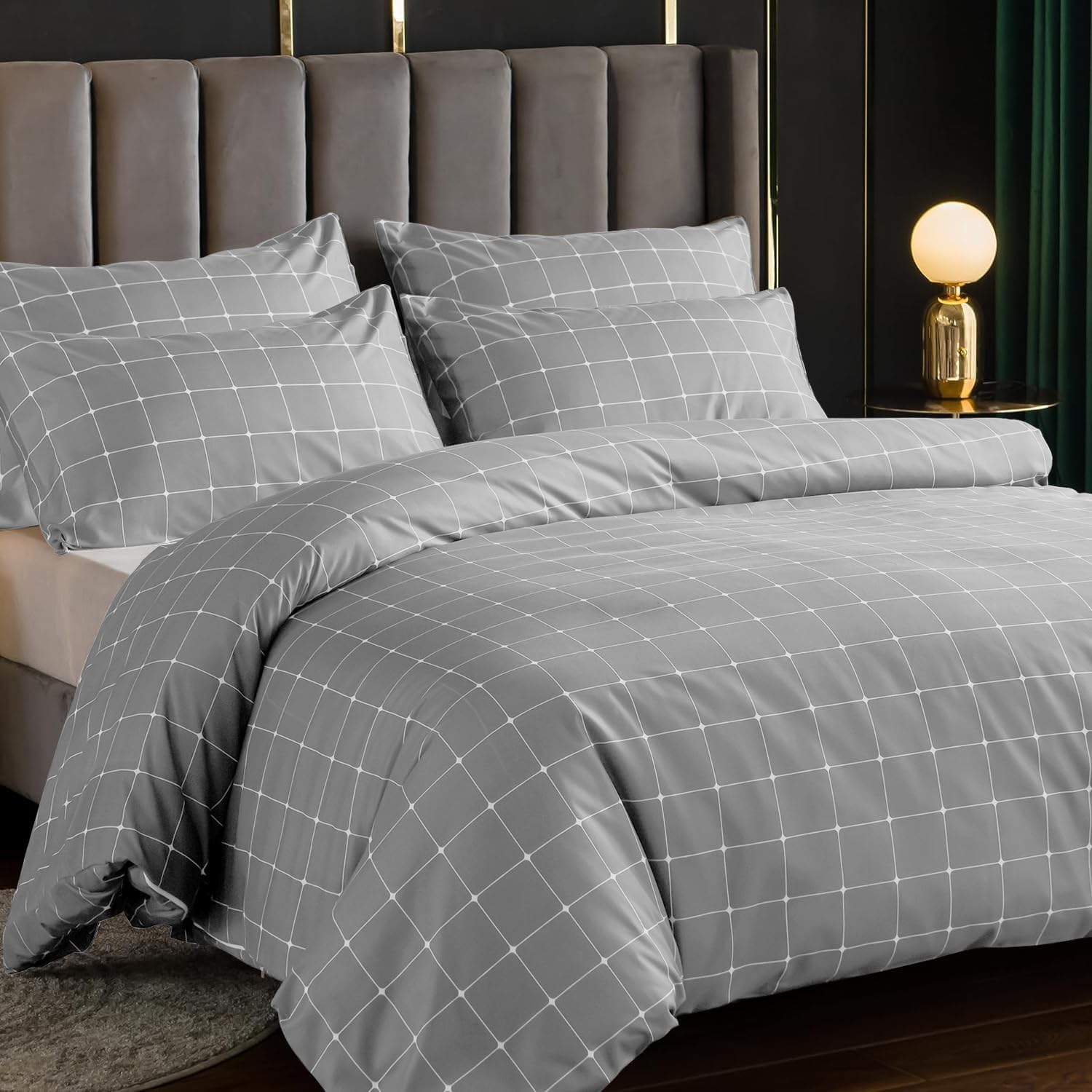 Detalle de Lazzaro King Size Duvet Cover Set (Premium Microfibre, Reversible) with Zipper Closure