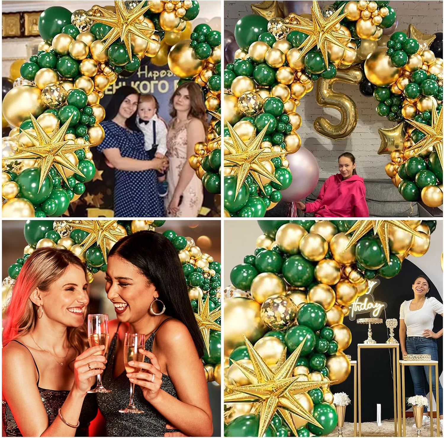 Detalle 2 de 231Pcs Green and Gold Balloon Arch Kit with Foil Star Balloons (Green & Gold)